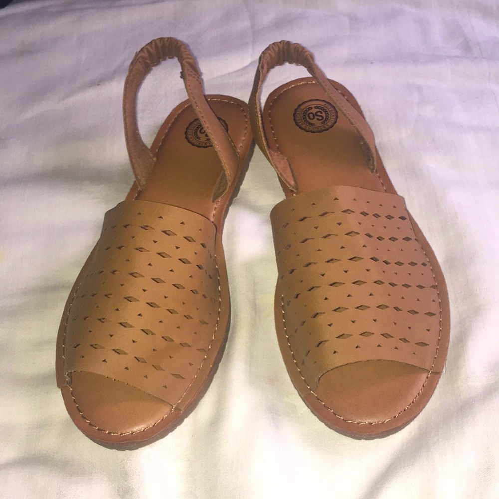 SO Women's Kite Cutout Two-Piece Cognac Slingback Sandals size 9 1/2